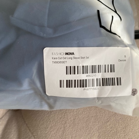 Fashion Nova Kara Cut Out Denim Blue Long Sleeve Mini Skirt Set - Picture 16 of 16